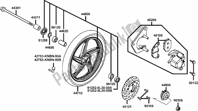 Alle onderdelen voor de F07 - Front Wheel van de Kymco BA 30 AA AU -People 150 30150 2005